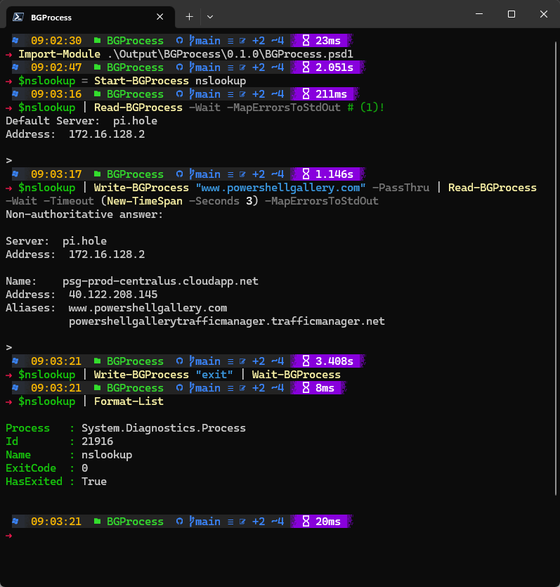 Screenshot of PowerShell terminal showing nslookup output