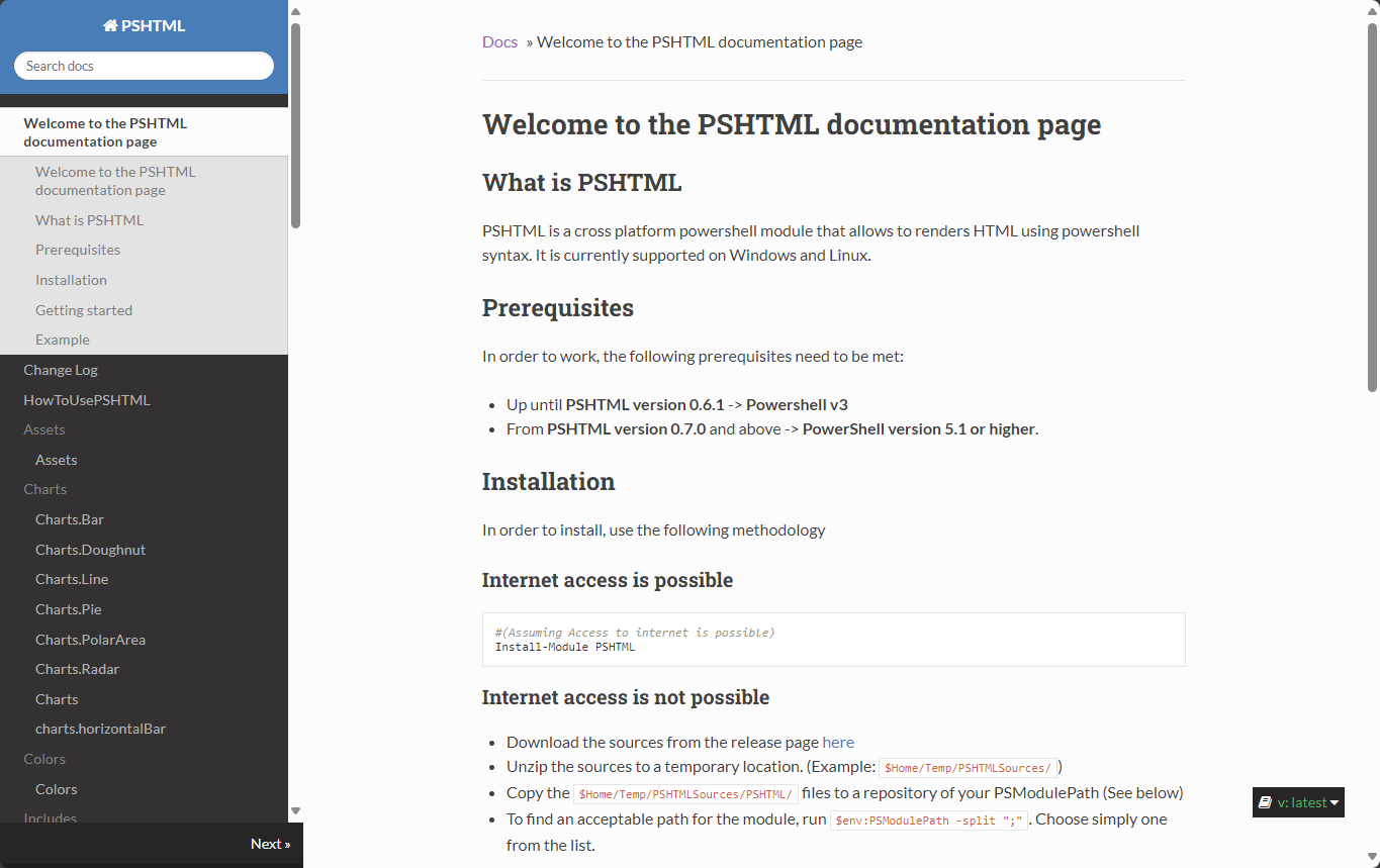 Screenshot of PSHTML website